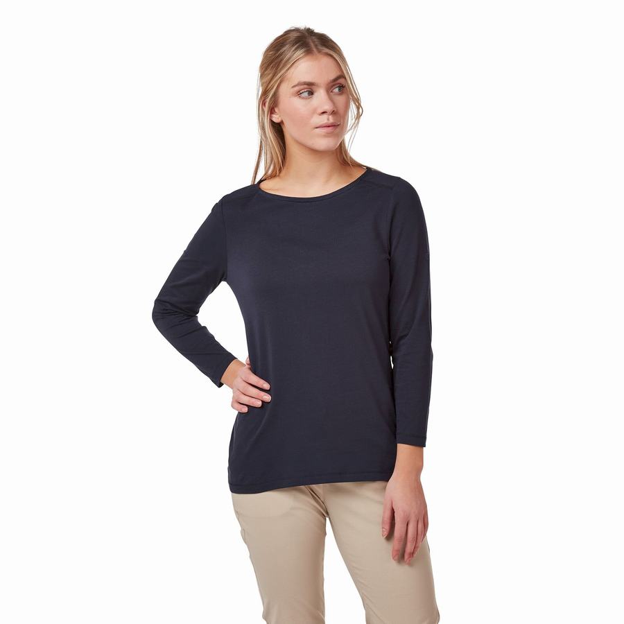 T Shirts Craghoppers Blanca 3/4 Sleeved Top Bleu Bleu Marine Femme | ZNP-7411089