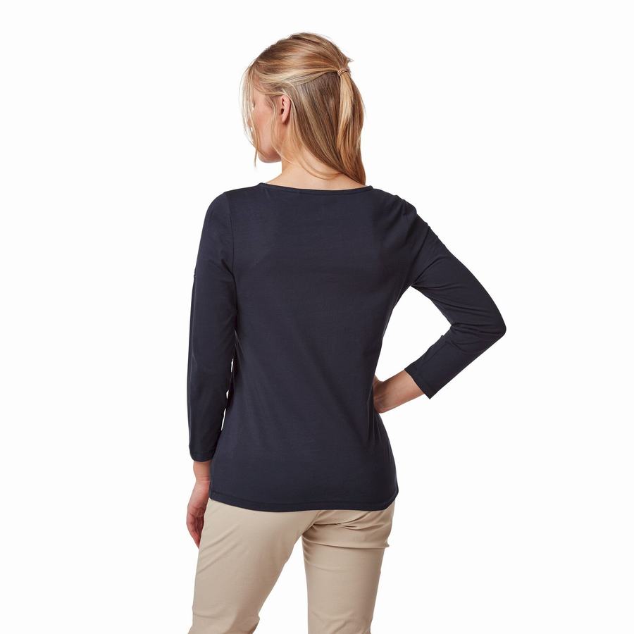 T Shirts Craghoppers Blanca 3/4 Sleeved Top Bleu Bleu Marine Femme | ZNP-7411089