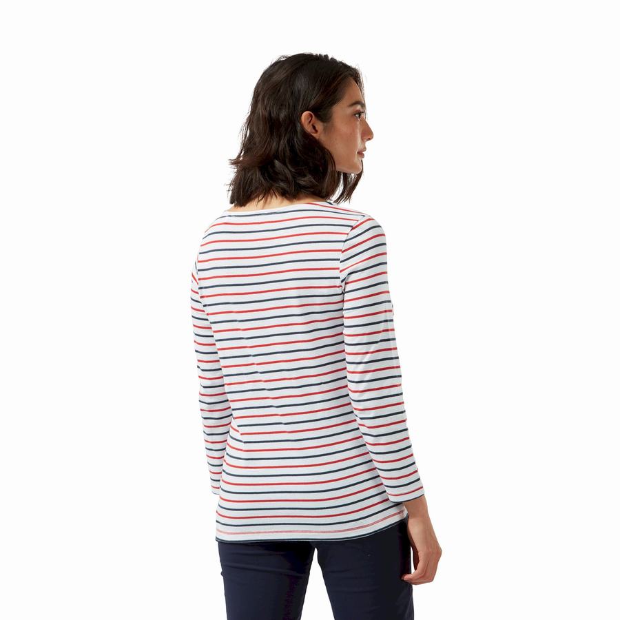 T Shirts Craghoppers Blanca 3/4 Sleeved Top Bleu Bleu Marine Rouge Stripes Femme | TVX-5826214