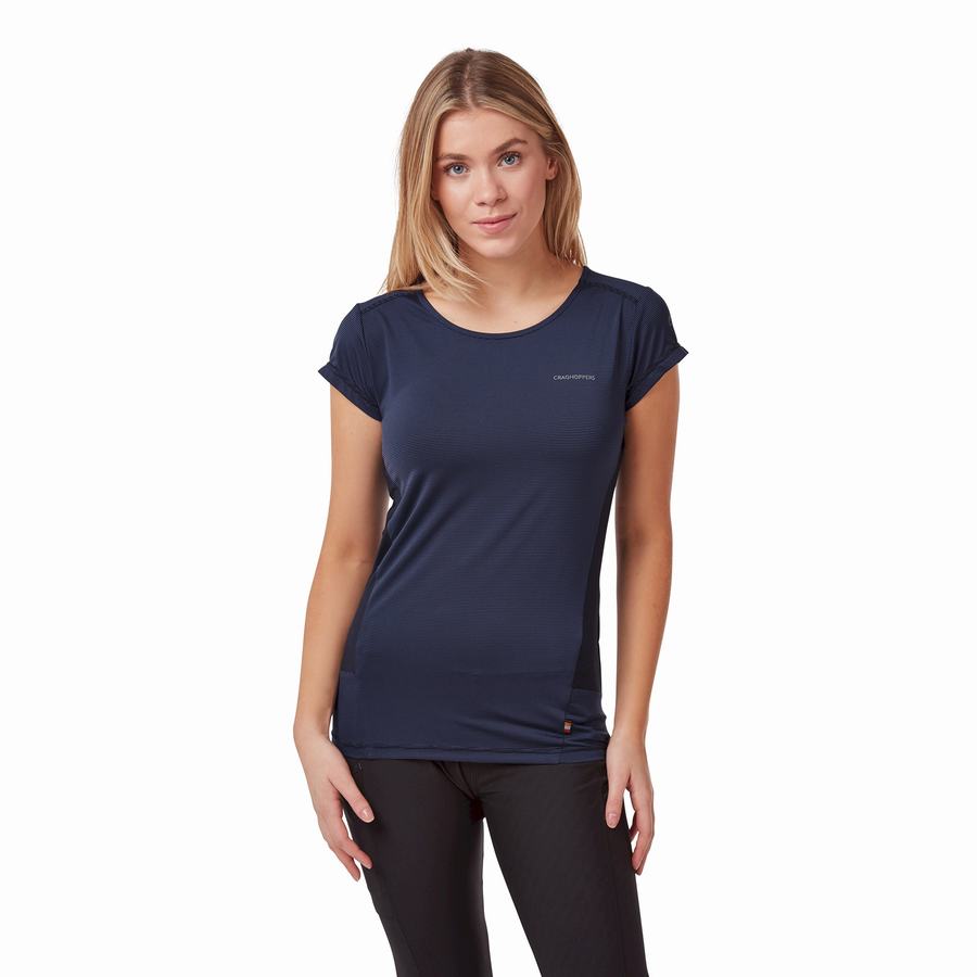 T Shirts Craghoppers Atmos Corta Sleeved Bleu Bleu Marine Femme | LWN-8411503